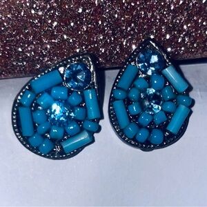 Turquoise Teardrop Beaded Earrings Native Beadwork